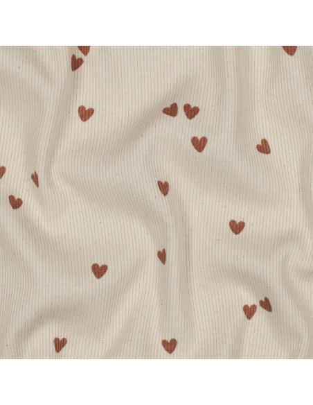 Tissu jersey coton maille côtelé - Cœurs naturel