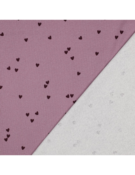 Tissu jersey coton maille côtelé - Cœurs mauve