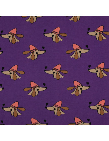 Tissu sweat molleton chien et coeurs - Violet