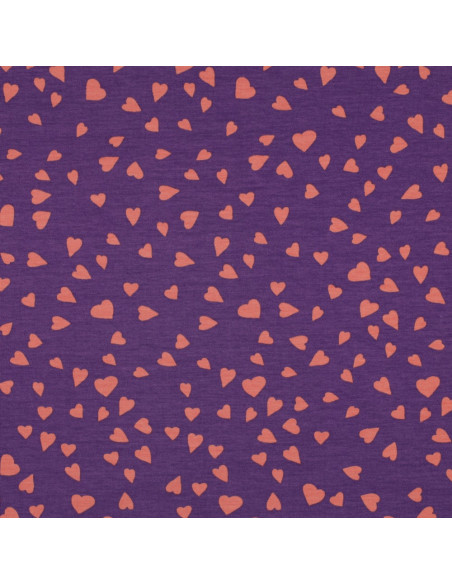 Tissu sweat molleton violet  - Coeurs corail