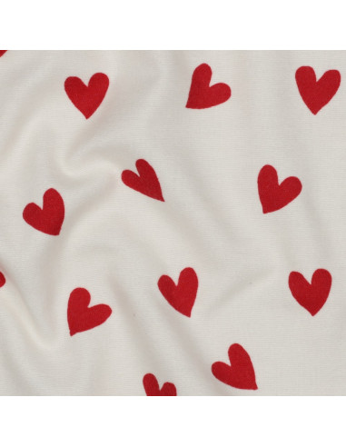 Tissu flanelle blanc cassé - Coeurs rouge