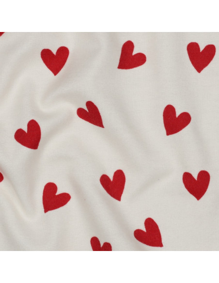 Tissu flanelle blanc cassé - Coeurs rouge