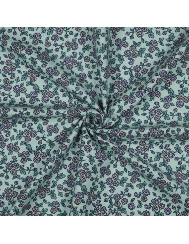 Tissu flanelle fleurs - Menthe