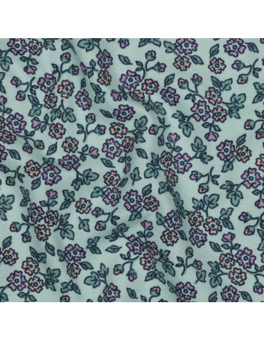 Tissu flanelle fleurs - Menthe