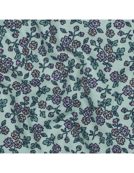 Tissu flanelle fleurs - Menthe