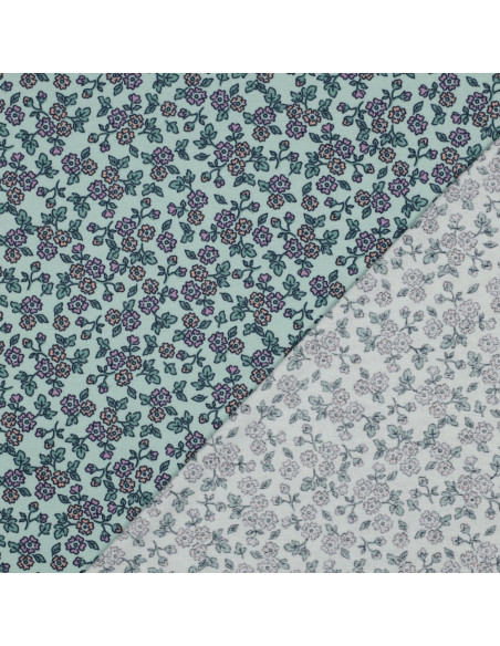 Tissu flanelle fleurs - Menthe