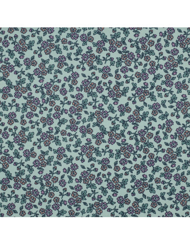 Tissu flanelle fleurs - Menthe