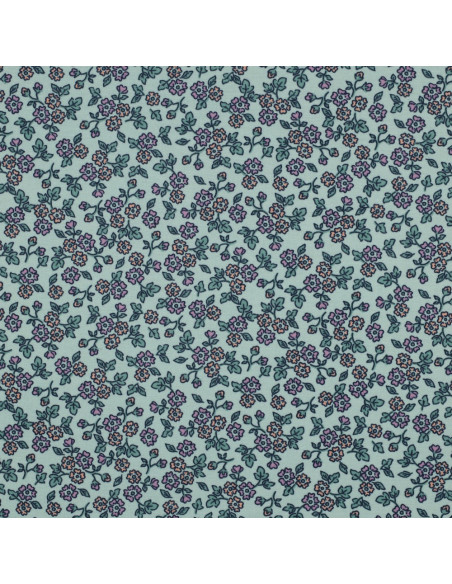 Tissu flanelle fleurs - Menthe