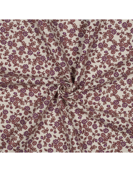 Tissu flanelle fleurs - Écru