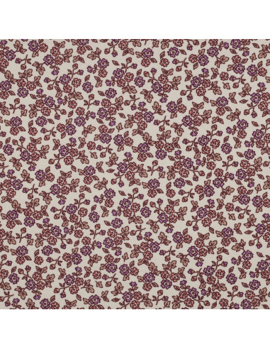 Tissu flanelle fleurs - Écru