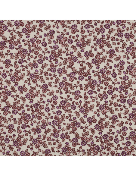 Tissu flanelle fleurs - Écru