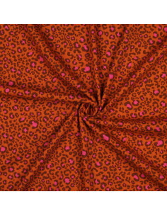 Tissu jersey coton maille côtelé - Léopard orange