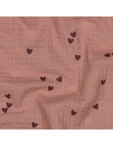 Tissu double gaze imprimé - Cœur mocha sur fond marron