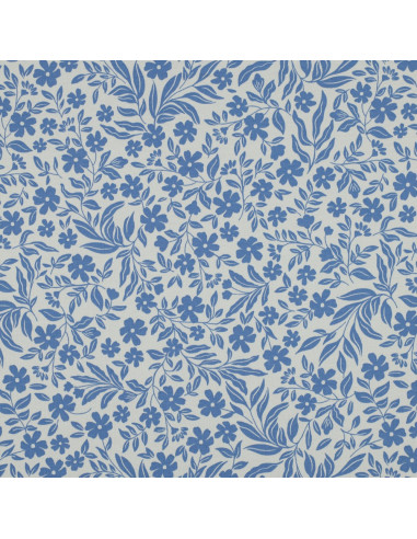 Tissu jersey fleurs - Bleu sur fond blanc