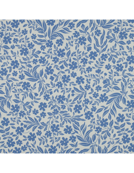 Tissu jersey fleurs - Bleu sur fond blanc
