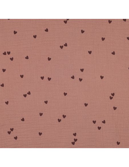Tissu double gaze imprimé - Cœur mocha sur fond marron