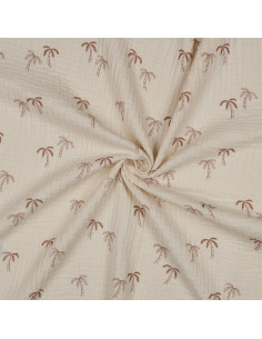 Tissu double gaze imprimé - Palmier sur fond naturel