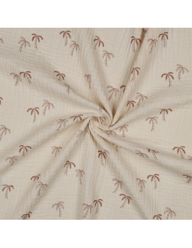 Tissu double gaze imprimé - Palmier sur fond naturel