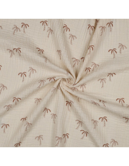Tissu double gaze imprimé - Palmier sur fond naturel