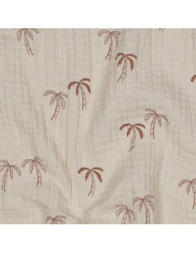 Tissu double gaze imprimé - Palmier sur fond naturel