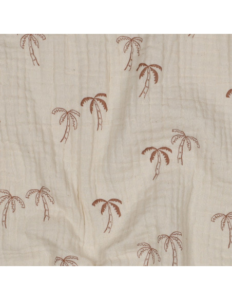 Tissu double gaze imprimé - Palmier sur fond naturel