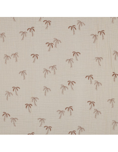 Tissu double gaze imprimé - Palmier sur fond naturel