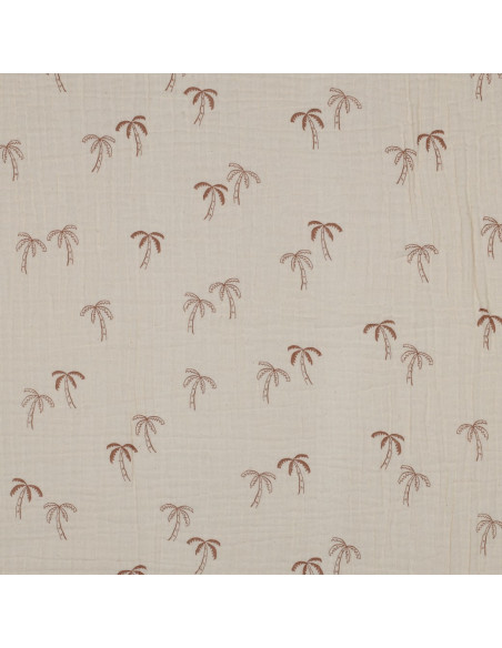 Tissu double gaze imprimé - Palmier sur fond naturel