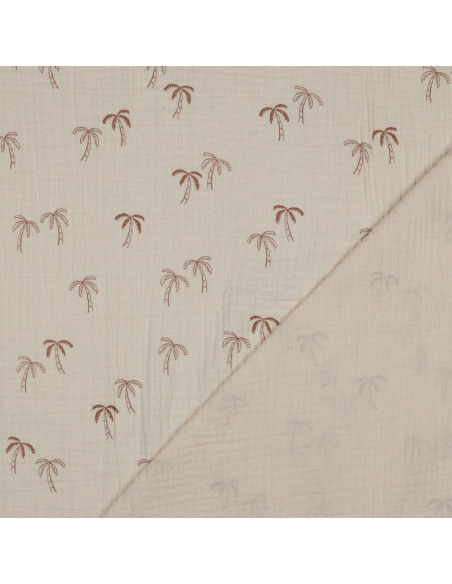 Tissu double gaze imprimé - Palmier sur fond naturel