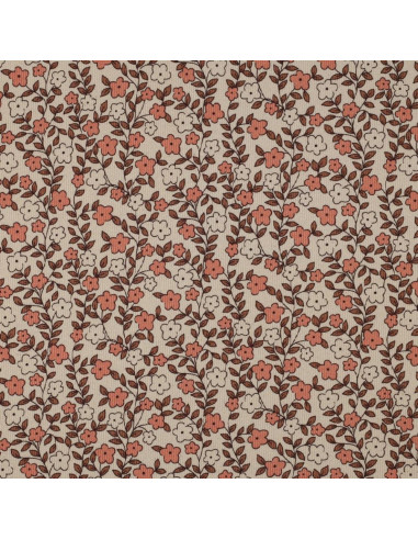 Tissu jersey coton maille côtelé - Fleurs sur fond naturel