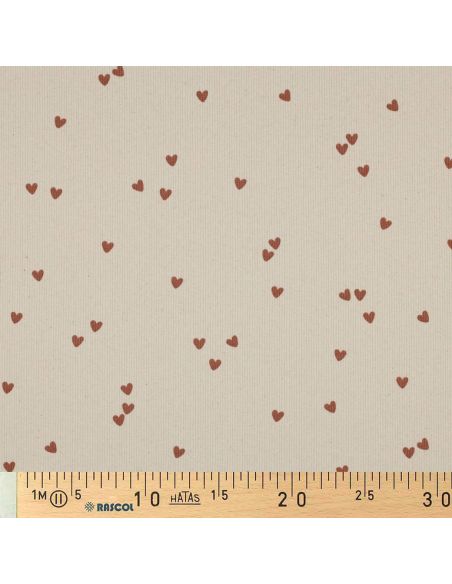 Tissu jersey coton maille côtelé - Cœurs naturel