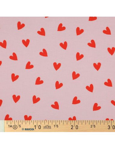 Tissu flanelle rose - Cœurs rouge vif