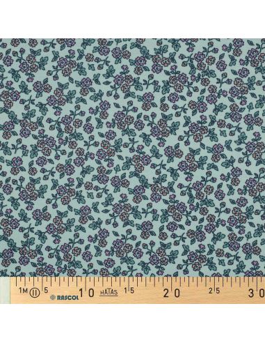 Tissu flanelle fleurs - Menthe