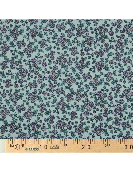 Tissu flanelle fleurs - Menthe