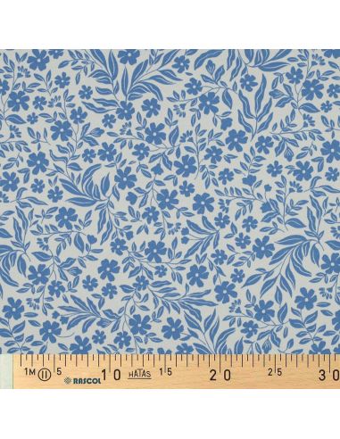 Tissu jersey fleurs - Bleu sur fond blanc