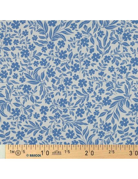 Tissu jersey fleurs - Bleu sur fond blanc