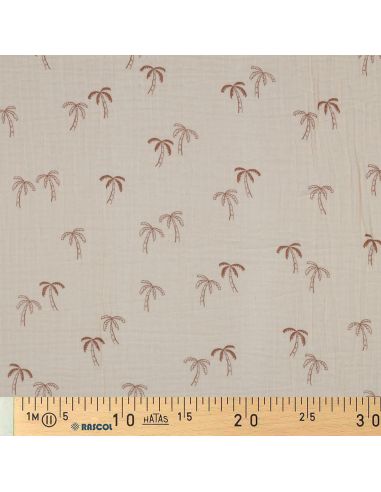 Tissu double gaze imprimé - Palmier sur fond naturel