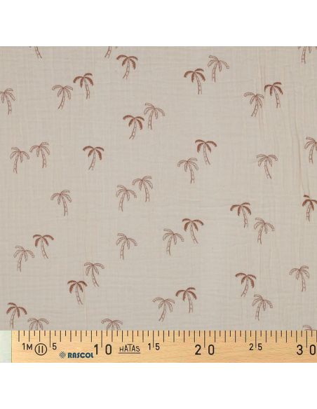 Tissu double gaze imprimé - Palmier sur fond naturel