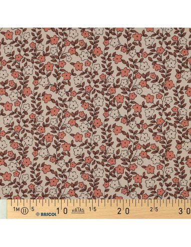 Tissu jersey coton maille côtelé - Fleurs sur fond naturel