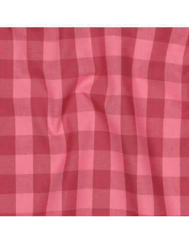 Tissu popeline de coton - Vichy grands carreaux - Rouge et bordeaux