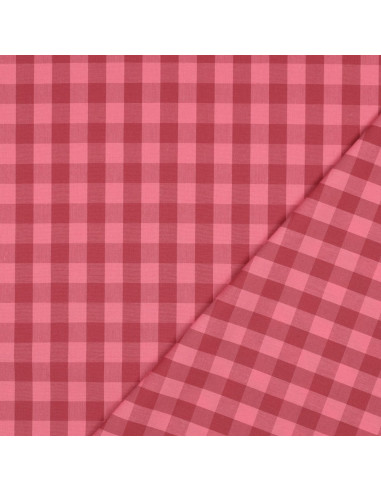 Tissu popeline de coton - Vichy grands carreaux - Rouge et bordeaux