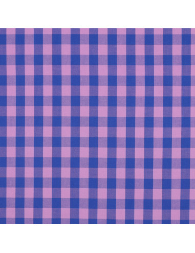Tissu popeline de coton - Vichy grands carreaux - Lavande et bleu