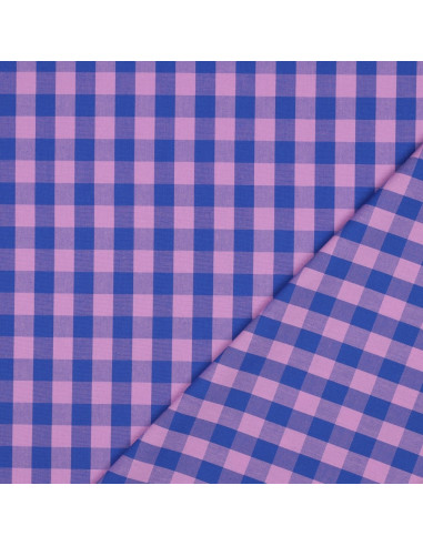 Tissu popeline de coton - Vichy grands carreaux - Lavande et bleu