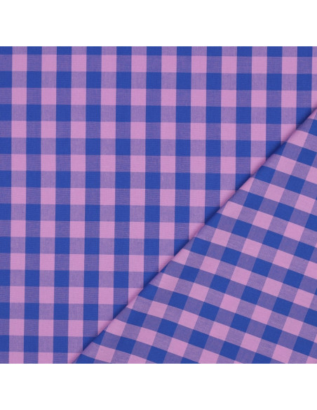 Tissu popeline de coton - Vichy grands carreaux - Lavande et bleu