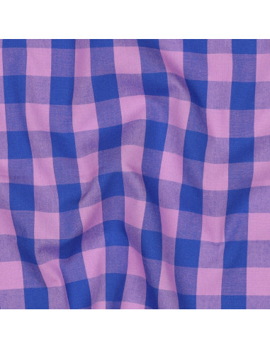 Tissu popeline de coton - Vichy grands carreaux - Lavande et bleu