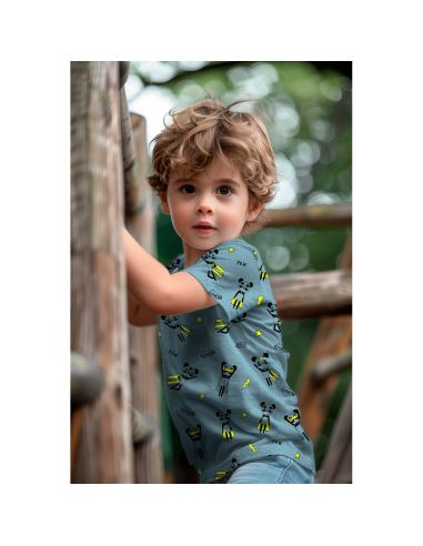 Tissu jersey chiné - Super héros jaune fond bleu