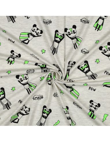 Tissu jersey chiné - Super héros vert fond gris