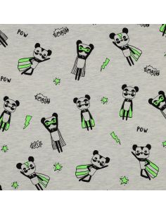 Tissu jersey chiné - Super héros vert fond gris 2