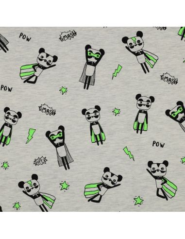 Tissu jersey chiné - Super héros vert fond gris