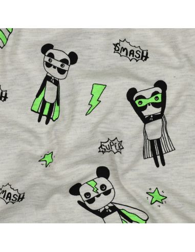 Tissu jersey chiné - Super héros vert fond gris