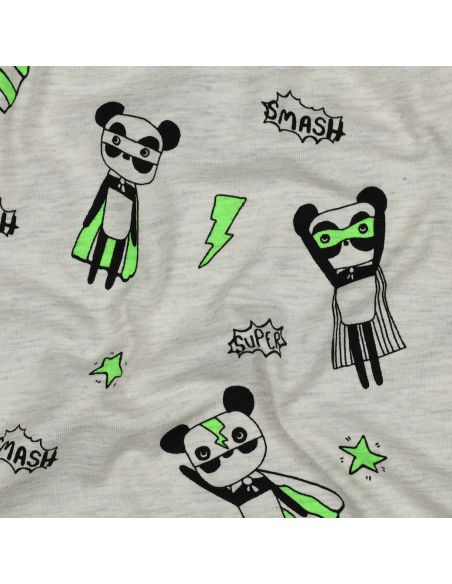 Tissu jersey chiné - Super héros vert fond gris